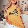 Cute Volleyball Mom Leopard Print Messy Bun Women's Oversized Comfort T-shirt Mustard
