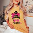 Fighter Messy Bun Breast Cancer Awareness Pink Warrior Women's Oversized Comfort T-shirt Mustard