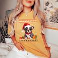 French Bulldog Christmas Santa Hat Ugly Christmas Sweater Women's Oversized Comfort T-shirt Mustard