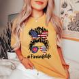 Happy July 4Th Firefighters Wife Life Messy Buns Flag Women's Oversized Comfort T-shirt Mustard