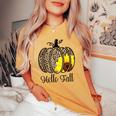 Hello Fall Sunflower Pumpkin Fall Y'all Leopard Autumn Women's Oversized Comfort T-shirt Mustard