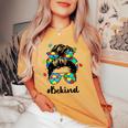 Be Kind Autism Awareness Messy Bun Girl Woman Women's Oversized Comfort T-shirt Mustard
