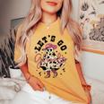 Let's Go Ghouls Cute Ghost Cowgirl Western Halloween Women's Oversized Comfort T-shirt Mustard