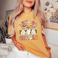 Let's Go Ghouls Halloween Ghost Outfit Costume Retro Groovy Women's Oversized Comfort T-shirt Mustard