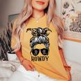 Messy Bun Hat Howdy Rodeo Western Country Southern Cowgirl Women's Oversized Comfort T-shirt Mustard