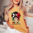 Messy Bun Mexican Flag Independence Day Woman Vintage Women's Oversized Comfort T-shirt Mustard