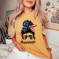 Mississippi Girl Mississippi Flag State Girlfriend Messy Bun Women's Oversized Comfort T-shirt Mustard