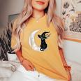 Moon Halloween Scary Black Cat Costume Witch Hat Women's Oversized Comfort T-shirt Mustard