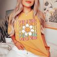 Nine Is A Vibe Cute Groovy 9Th Birthday Party Daisy Flower Women's Oversized Comfort T-shirt Mustard