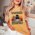 Never Underestimate An Old Woman With Dogs & Quilting Skills Women's Oversized Comfort T-shirt Mustard
