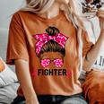 Fighter Messy Bun Breast Cancer Awareness Pink Warrior Women's Oversized Comfort T-shirt Yam