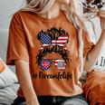 Happy July 4Th Firefighters Wife Life Messy Buns Flag Women's Oversized Comfort T-shirt Yam