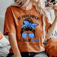 In November We Wear Blue Messy Bun Diabetes Awareness Women's Oversized Comfort T-shirt Yam