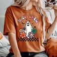 Retro Halloween Nicu Crew Nurse Groovy Floral Ghost Boo Women's Oversized Comfort T-shirt Yam