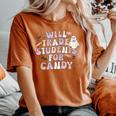 Will Trade Students For Candy Retro Teacher Halloween Ghost Women's Oversized Comfort T-shirt Yam