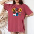 America Sunflower Usa Flag Flower T For American 4Th Of July Women's Oversized Graphic Print Comfort T-shirt Crimson