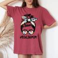 Bowling Mom Life Messy Bun Glasses Bandana Women's Oversized Comfort T-shirt Crimson