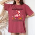 Flamingo Christmas Santa Hat Ugly Christmas Sweater Women's Oversized Comfort T-shirt Crimson