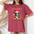 French Bulldog Christmas Santa Hat Ugly Christmas Sweater Women's Oversized Comfort T-shirt Crimson