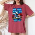 We Live We Love We Lie Blue Mushroom Cat Trendy Meme Women's Oversized Comfort T-shirt Crimson