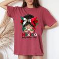 Messy Bun Mexican Flag Independence Day Woman Vintage Women's Oversized Comfort T-shirt Crimson