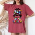 National Hispanic Heritage Month Messy Bun Latin Flags Women's Oversized Comfort T-shirt Crimson