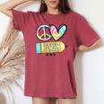 Peace Love Second Grade Tie-Dye Student Teacher Women's Oversized Comfort T-shirt Crimson