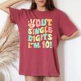 Peace Out Single Digits Retro Groovy 10Th Birthday Girl Women's Oversized Comfort T-shirt Crimson