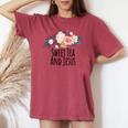Sweet Tea And Jesus Floral Flowers Mom Women's Oversized Comfort T-shirt Crimson