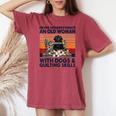 Never Underestimate An Old Woman With Dogs & Quilting Skills Women's Oversized Comfort T-shirt Crimson