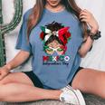 Messy Bun Mexican Flag Independence Day Woman Vintage Women's Oversized Comfort T-shirt Blue Jean