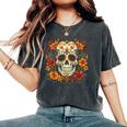 Floral Sugar Skull Day Of Dead Dia De Los Muertos Women's Oversized Comfort T-Shirt Pepper