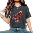 Red Buffalo Plaid Horse Christmas Pajamas Xmas Lights Family Women's Oversized Comfort T-Shirt Pepper