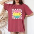 Rainbow Smile Face Cute Checkered Smiling Happy Women's Oversized Comfort T-Shirt Blue Jean