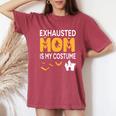 Bat Witch Pumpkin Halloween Day Exhausted Mom Is My Costume Women's Oversized Comfort T-Shirt Crimson
