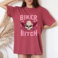 Biker Bitch Skull Motorcycle Wife Sexy Babe Chick Lady Rose Women's Oversized Comfort T-Shirt Crimson