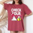 Check Your Boo Bees Breast Cancer Awareness Halloween Women's Oversized Comfort T-Shirt Crimson