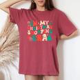 In My Christmas Shopping Era Xmas Groovy Retro Holiday Women's Oversized Comfort T-Shirt Crimson