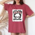 Cute Messy Bun Cincinnati Retro Baseball Lover Game Day Women's Oversized Comfort T-Shirt Crimson