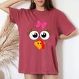Cute Thanksgiving Turkey Face Girls Turkey Day Women's Oversized Comfort T-Shirt Crimson