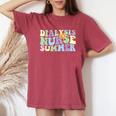 Dialysis Nurse Summer Nurse Nursing Groovy Hippie Style Women's Oversized Comfort T-shirt Crimson