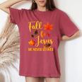 Fall For Jesus He Never Leaves Autumn Christian Prayers Women's Oversized Comfort T-Shirt Crimson