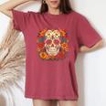 Floral Sugar Skull Day Of Dead Dia De Los Muertos Women's Oversized Comfort T-Shirt Crimson