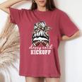 Football Girl Classy Until Kickoff Messy Bun Game Day Vibes Women's Oversized Comfort T-Shirt Crimson