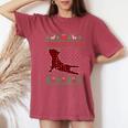 Frenchie Red Plaid Buffalo Ugly Christmas Sweater Women's Oversized Comfort T-Shirt Crimson