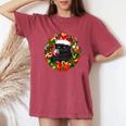 Black Cat And Wine Christmas Wreath Ornament Women's Oversized Comfort T-Shirt Crimson
