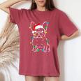 French Bulldog Dog Tree Christmas Lights Xmas Pajama Women's Oversized Comfort T-Shirt Crimson