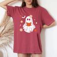 Ghost Reading Book Halloween Costume Teacher Librarian Women's Oversized Comfort T-Shirt Crimson