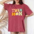 Groovy Twin Mama For New Mom Of Twins Women's Oversized Comfort T-shirt Crimson