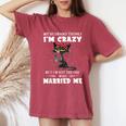 My Husband Thinks I'm Crazy But I'm Not Black Cat Coffee Women's Oversized Comfort T-Shirt Crimson